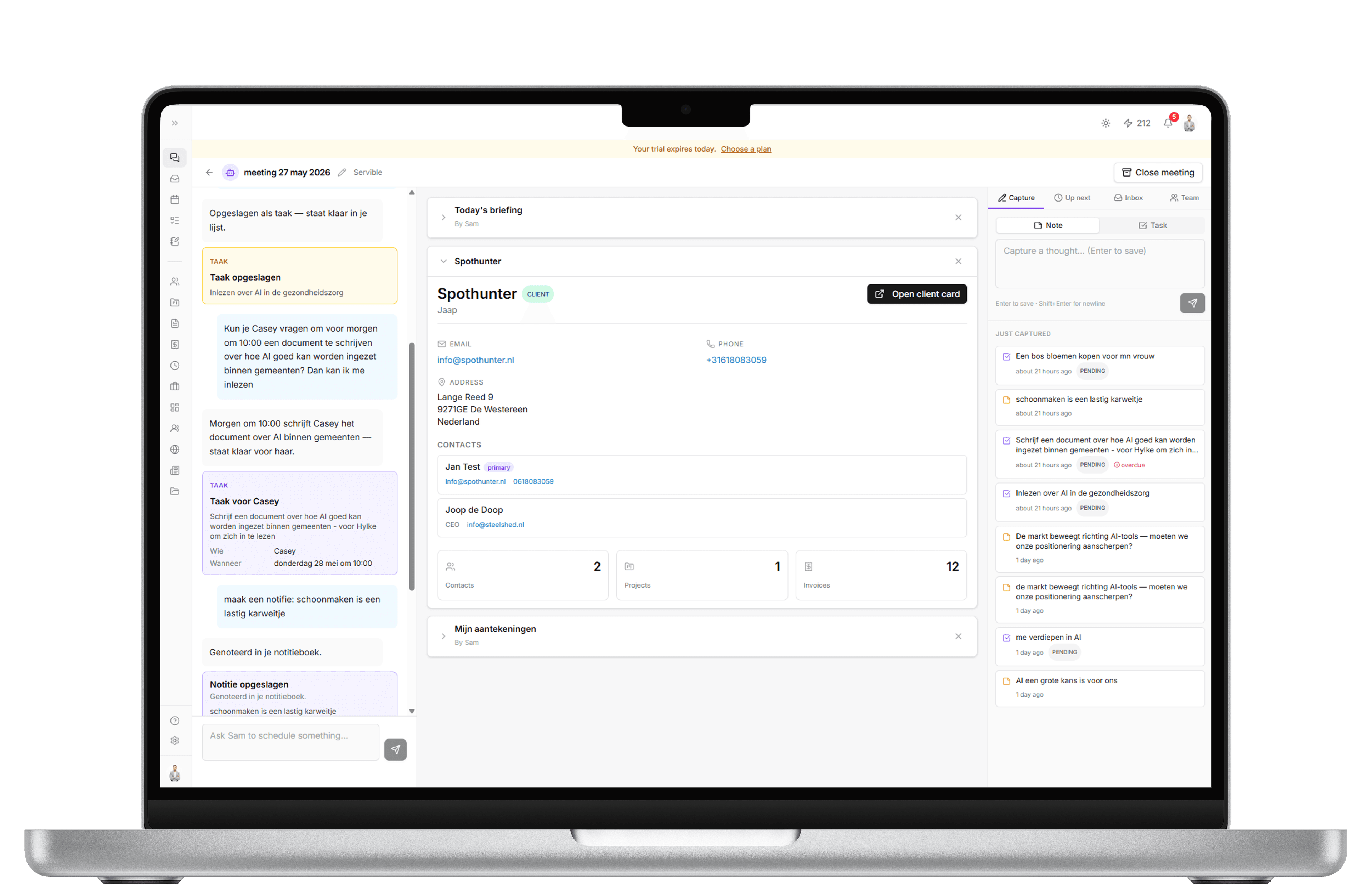 De Servible teamruimte — je volledige backoffice, altijd aanwezig